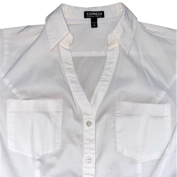 Express White Short Sleeve Button Front Shirt - Picture 2 of 6